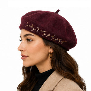 Merino Wool <b>Beret</b> Hat Lightweight Soft Felt with Minimal Embroidery for Autumn Winter Outdoor Daily Wear - Product Image 4