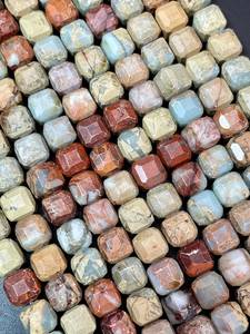 ลูกปัดหินแจสเปอร์เดนทริกธรรมชาติ รูปทรงลูกบาศก์เหลี่ยมเพชรพลอย สีฟ้าอ่อน เบจ น้ำตาล แดง พลอยคุณภาพสูง - Product Image 4