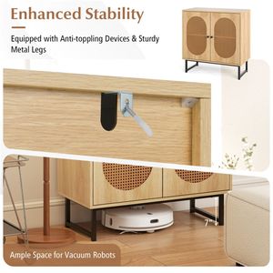 Credenza in Stile Boho in Rattan PE Naturale con 3 Ripiani Regolabili e Cerniere a Chiusura Morbida per Soggiorno - Product Image 6