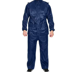 Combinaison de pluie imperméable bleu marine pour homme, veste et pantalon à manches longues avec bandes réfléchissantes, toutes saisons, pour adulte - Product Image 1