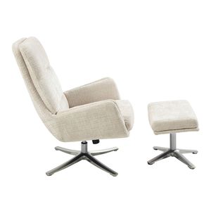 Elegante Poltrona Girevole con Poggiapiedi in Ciniglia Beige, Comodo Arredo per Soggiorno con Base in Metallo Finitura Argento - Product Image 4