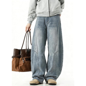 Men Korean Fashion Wide Leg Denim Jeans Oversized Loose Fit Baggy <b>Pants</b> Streetwear Clothing - Product Image 4