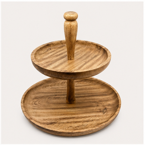 Soporte para Pastel de 2 Niveles Hecho a Mano con Madera de Acacia Natural, Bandeja Redonda de Madera Ecológica para Servir Cupcakes, Frutas y Postres - Product Image 1