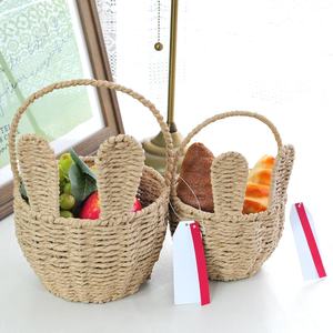 Panier de Pâques en osier fait à la main avec poignée |   Pot de fleurs décoratif en paille tressée |   Panier-cadeau mignon de lapin pour les fêtes d'enfants - Product Image 6