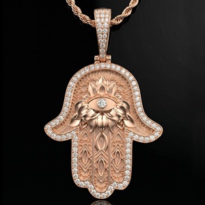 Collar con Colgante de Mano de Hamsa Chapado en Oro Sólido de 14K, Cadena Cubana Unisex con Engaste de Zirconia, Ideal para Regalo de Aniversario y Boda - Product Image 2