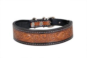 ปลอกคอสุนัขหนังแท้ลายดอกไม้แกะสลักด้วยมือสุดหรู บุหนังวัวนุ่ม ดีไซน์เรียบง่าย คลาสสิก ปรับได้ ระบายอากาศดี สำหรับสุนัขพันธุ์ใหญ่ - Product Image 3