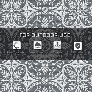 Tappeto da esterno in polipropilene per camper 9FT X 12FT con design floreale grigio e bianco e borsa per il trasporto - Product Image 5
