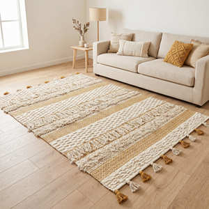 Tapis décoratif en coton jaune à motif mini-diamant, style bohème nordique, pour entrée, cuisine, salle de bain, tapis bohème - Product Image 1