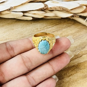 2026 Latest Design Turquoise <b>Rings</b> Tribal Filigree Band Boho Brass <b>Ring</b> Women 18k <b>Gold</b> Plated Antique <b>Cocktail</b> Wholesale/OEM/ODM - Product Image 2