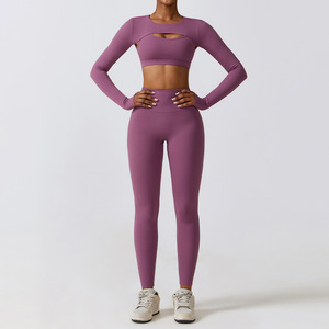 OEM/ODM Yoga Suit Quick-drying Tight Sports Pants Short-sleeved Suit Online Celebrity Peach Running Yoga Underwear Women's Suits - Product Image 3