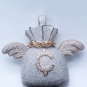 Colgante de Bolsa de Dinero con Alas, Chapado en Rodio, con Incrustaciones de Circonitas, en Tono Plata y Oro Rosa, Joyería Hip Hop para Hombres y Mujeres, para Fiestas - Product Image 1