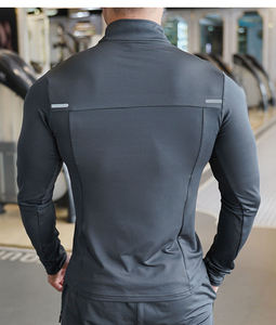 T-shirt de sport pour homme personnalisé à manches longues, col zippé, compression, écologique, 100% polyester, pour la gym, la course à pied et l'entraînement - Product Image 3
