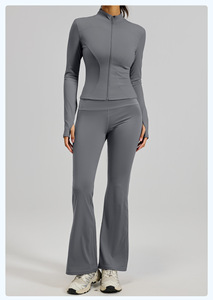 Conjunto Deportivo Personalizado de 2 Piezas para Mujer, Leggings para Correr, Ropa Deportiva, Chaqueta con Cierre y Pantalones Acampanados para Yoga - Product Image 2