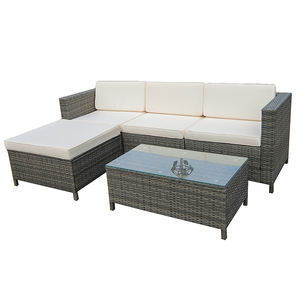 SF00005 Canapé de jardin moderne d'extérieur, ensemble de conversation une place, structure en acier, verre trempé, coussins en polyester, mobilier d'extérieur - Product Image 1