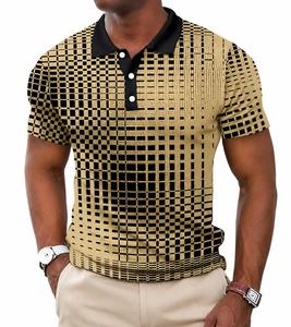 Polo à manches courtes pour homme à motif géométrique noir et blanc, imprimé numérique, décontracté, respirant, tissé, coupe classique - Product Image 5