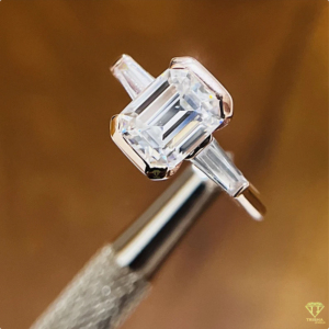 Stunning <b>Emerald</b> Cut Lab Grown Diamond Engagement <b>Ring</b> Featuring Sleek Baguette Diamonds And Minimal Design - Product Image 2