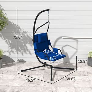 Dark Blue <b>Hammock</b> Chair with Stand and PA Coating Cushion Indoor Outdoor Steel Frame Hanging Swing Chair for Hotels - Product Image 3