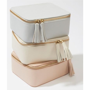 Luxury Small Leather Jewelry Box Organizer Portable Travel Mini Jewellery <b>Case</b> with Zipper Tassel Storage For Ring <b>Earring</b> Boxes - Product Image 1