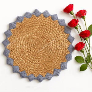 Amazons Natural Jute Embroidered Linen <b>Placemat</b> Scalloped Napkins for Dining Table Luxury Simple Solid Design Wicker <b>Placemats</b> - Product Image 2