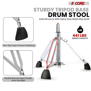 5 Core <b>Drum</b> Throne w Backrest 4" Padded Stool Airlift 25" Adjustable Drummer Stool 441Lb Capacity - Product Image 6