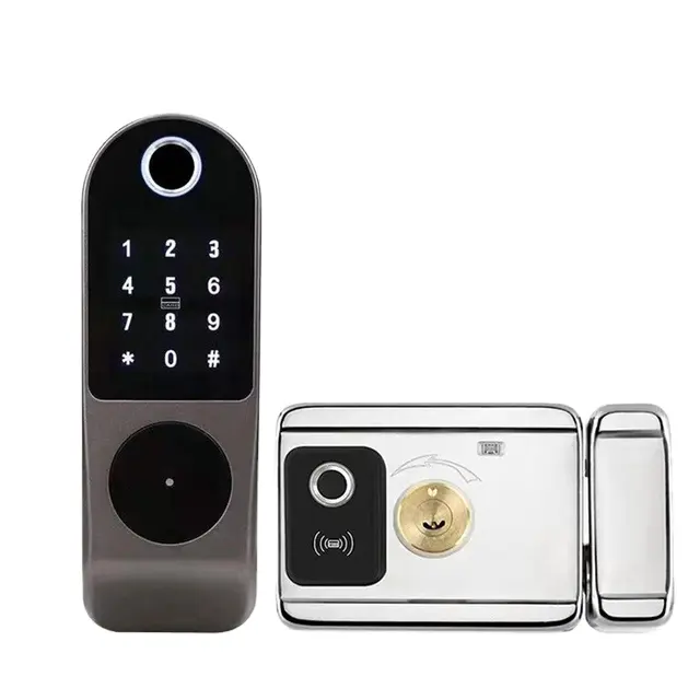 Cerradura inteligente con huella dactilar de doble cara, dispositivo de cierre de seguridad con contraseña, RFID, entrada sin llave, TT