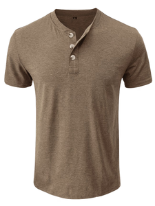 Men's Short Sleeve V-Neck Button-<b>Up</b> T-Shirt Solid Color Jersey Knitted Cotton Blend Casual Regular Fit Breathable 180g Top - Product Image 3