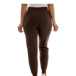 Women's <b>Brown</b> Knitted <b>Jogger</b> Pants Mid Waist Drawstring Ankle-Length Casual Solid Color With Side Stripe Regular Fit Autumn Wear - Product Image 4
