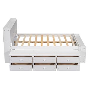 <b>White</b> Full Bed with Up-Holstered <b>Bookcase</b> Headboard Underbed Storage Drawers Bed End Storage Case - Product Image 3