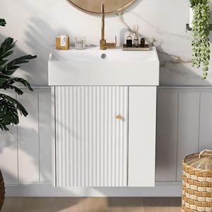 Modern 21.6-Inch Floating Bathroom Vanity with Ceramic Basin Right <b>Side</b> Storage for Small Bathrooms - Product Image 3