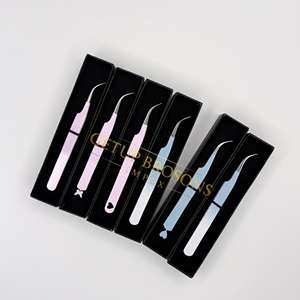 Pinzas para Pestañas GETUP BROSONS IMPEX con Recubrimiento de Polvo Azul Claro y Rosa, Diseños con Corte de Diamante, Acero Inoxidable Antimagnético - Product Image 2