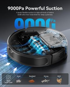 หุ่นยนต์ดูดฝุ่นและถูพื้นพร้อมระบบนำทางด้วย LiDAR แรงดูด 9000Pa และใช้งานได้นาน 200 นาที - Product Image 4