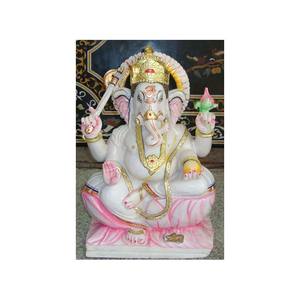 Top Quality Beautiful Painted God Ganesh Ji White Marble Statue With Blessing Hand In Sitting Position For Worship In <b>Temple</b> - Product Image 6