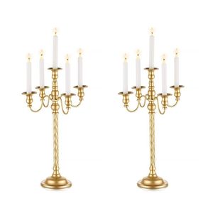 Candélabre en métal doré de style européen à cinq bras, chandelier de luxe pour centre de table, décoration de mariage et de maison - Product Image 1