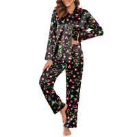 Ensemble de pyjama en satin imprimé pour femmes, respirant, séchage rapide, doux, décontracté, manches longues, taille élastique, vêtements de nuit d'hiver