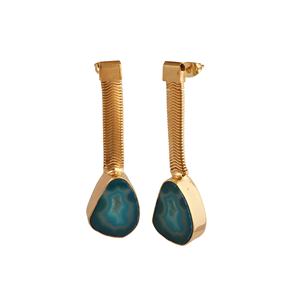 Boucles d'oreilles clous en agate géode bleu ciel, serties de pierres naturelles, plaquées or, en laiton, faites à la main, tendance, pour femmes, ElJoyero - Product Image 1