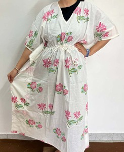 Vestido Kaftán de Algodón Estampado para Mujer, Vestido Kaftán Largo de Algodón, Kaftán Maxi de Algodón - Product Image 1