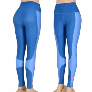 Leggings de yoga de cintura alta con bloques de color, longitud completa, elásticos en cuatro direcciones, de nailon elástico, con diseño de franja lateral en la cintura. - Product Image 1