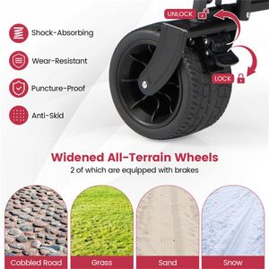 Carrello Pieghevole Rosso con Manico Regolabile, Ruote Antiforatura e Tasche Laterali Rimovibili per Campeggio e Attività all'Aperto - Product Image 6