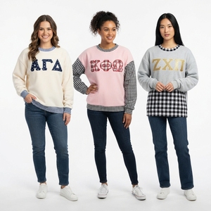 Sweat-shirt décontracté surdimensionné pour femme avec broderie de lettres décoratives, détail de col à carreaux et ourlet superposé à carreaux - Product Image 3