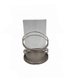 เชิงเทียนตกแต่งงานแต่งงานทำด้วยมือทำจากแก้วและเหล็กสีทองหรูหรา - Product Image 2