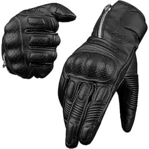 Gants de moto en cuir véritable ciré de qualité supérieure avec doublure intérieure chaude et rembourrage en mousse pour éviter les blessures - Product Image 4