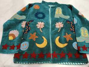 Handmade Reversible Suzani Embroidered Woven <b>Velvet</b> <b>Jacket</b> for Women Boho Floral Pattern Winter Cotton Coat - Product Image 1