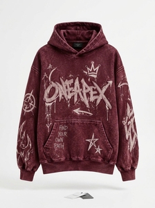 Men's Oversized Burgundy Acid Wash Hoodie Tracksuit <b>Sets</b> Heavyweight Streetwear Cotton <b>Jogger</b> <b>Matching</b> Sweat Suit Custom Apparel - Product Image 4