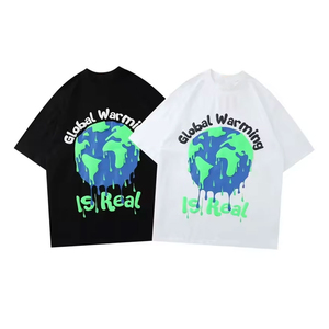 เสื้อยืดคอตตอนโอเวอร์ไซส์ลาย Global Warming Is Real สำหรับผู้ชาย แขนสั้น คอกลม ทรงพอดีตัว สีขาว สีดำ ผ้าเจอร์ซีย์ กันยับ สไตล์สตรีทแวร์ - Product Image 1