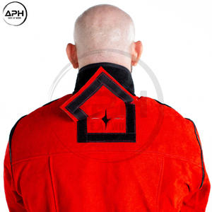 Custom Red Leather Welding Jacket Heavy Duty Flame Resistant Workwear <b>Coat</b> Long Sleeve <b>Stand</b> Collar Adjustable Cuffs OEM ODM - Product Image 5