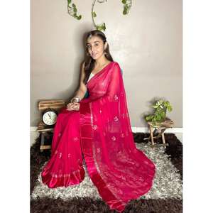 FANCY VISCOSA GEORGETTE SECUENCIA TRABAJO SAREE CON BLUSA LISTO PARA USAR RANI - Product Image 1