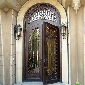 Royal Luxury Rust-resistant Wrought Iron Main Door with Geometric Glass Panels Minimalist <b>Swing</b> Entryway Easy Assembly - Product Image 3