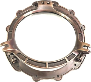 Antique Gear-Shaped Aluminum Porthole Window Frame Coke Finished Functional Hinged Ship Porthole Nautical Wall Sculpture - Product Image 1