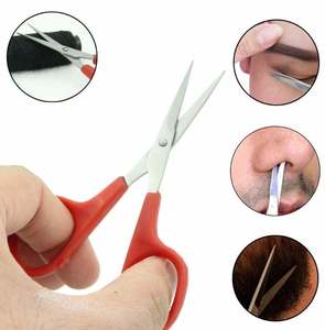 Ciseaux multi-usages en acier inoxydable pour sourcils, cils, nez, barbe et poils d'oreilles, avec manche en plastique rigide rouge et vis de fixation - Product Image 5