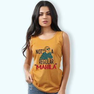 Camiseta sin mangas de algodón para mujer, cuello redondo, diseño estampado informal, logotipo frontal, color amarillo, ¡muy vendida! - Product Image 1